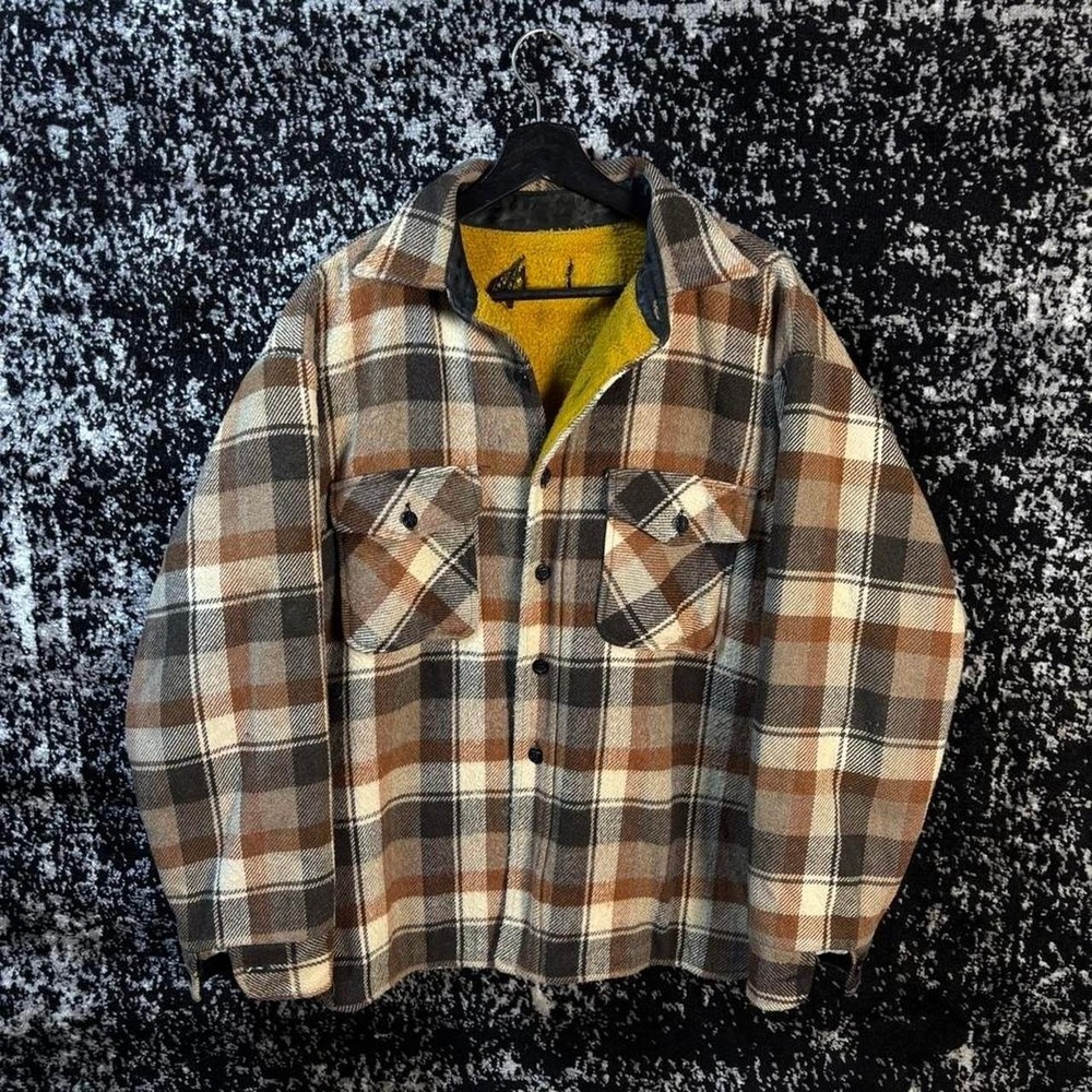 Vintage 60s Arrow CPO Wool Lined plaid Flannel Jacket Sz XL